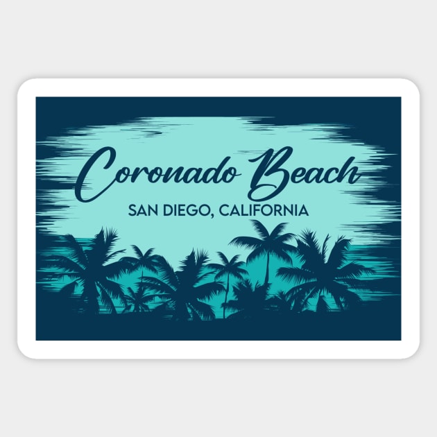 Coronado Beach San Diego California Retro Beach Landscape with Palm Trees Sticker by Now Boarding